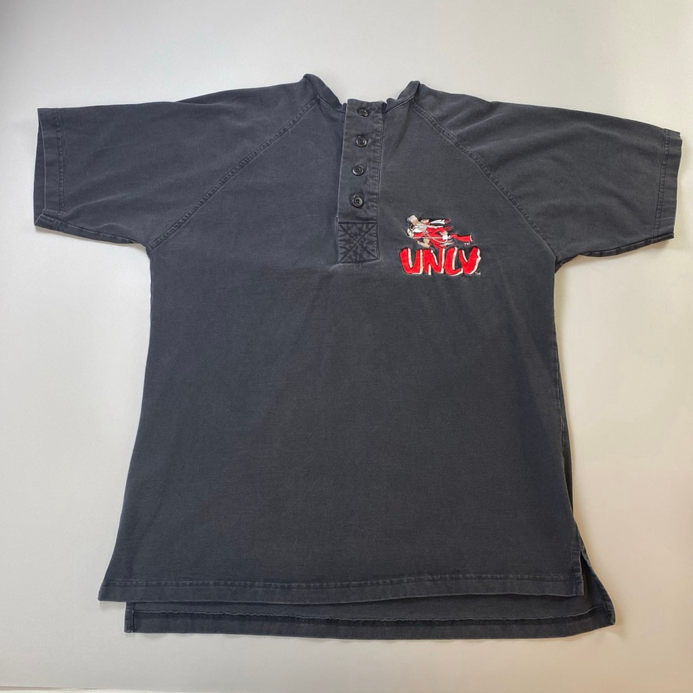 Vintage UNLV T-Shirt Mens Large Henley Black Faded Running Rebels 90s Collegiate
